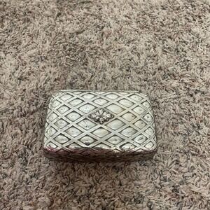 Vintage Silverplate Quilted Diamond Lattice Trinket Jewelry Box Hinged Lid READ